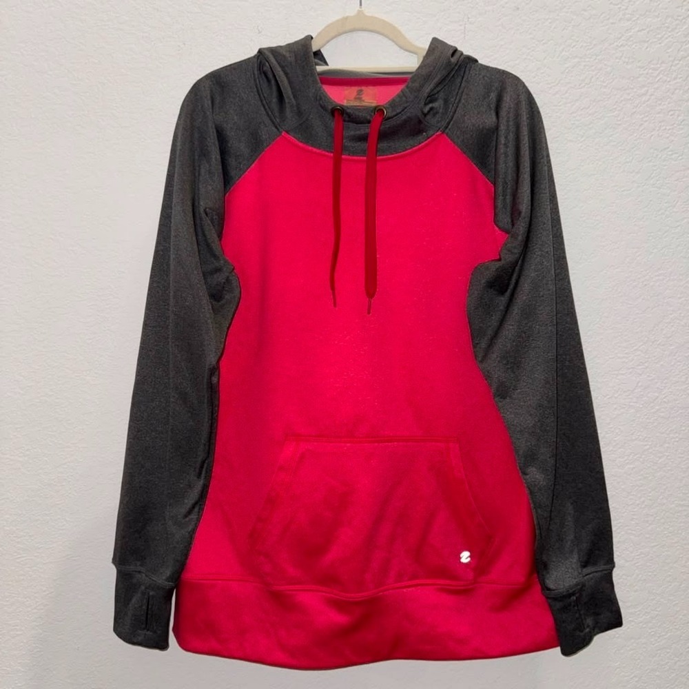Zella Activewear Women's Sz XL Hooded Sweatshirt Fleece Lined Gray Pink Workout